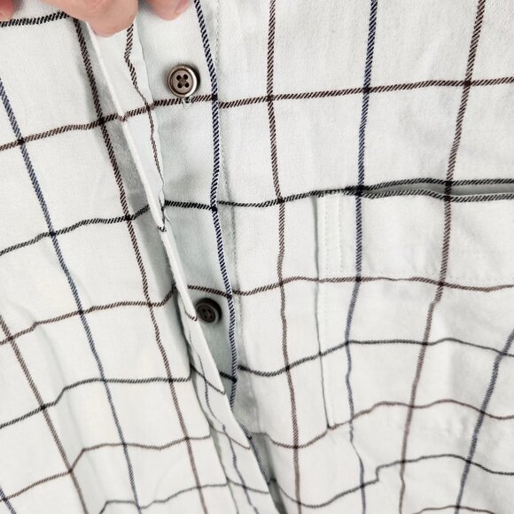 Everlane Windowpane Ruffle Neck Boxy Flannel Button Up Shirt Mint Blue sz S - Picture 6 of 10